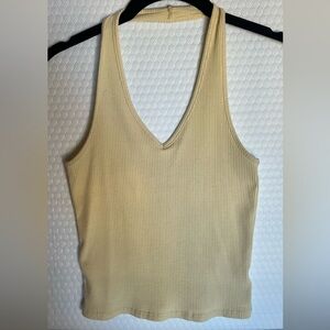 Baby Yellow Ribbed Halter Tank Top - Size S